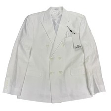 Bar III Mens Slim Fit 100% Linen Double-Breasted Suit Jacket White 42S