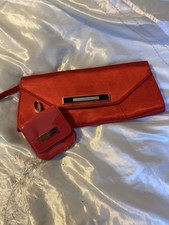 Jasper Conran  Red Satin Clutch Bag Plus A Red Patent Patent Coin Purse vgc