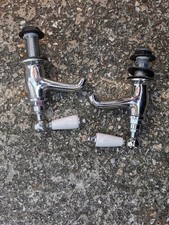 Pair of Traditional Chrome & Ceramic Lever Basin Taps – Reclaimed Vintage Style