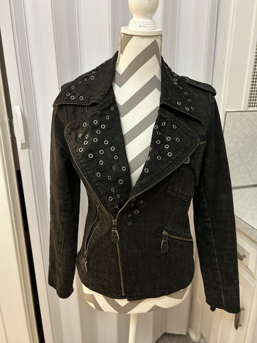 Black denim moto style - black,
