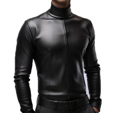 Men's Black Leather Hi-neck