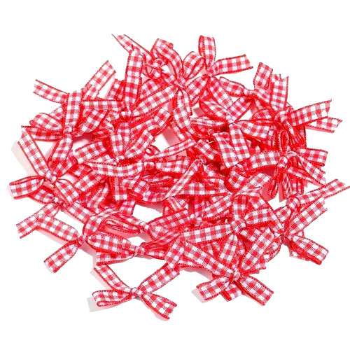 Red white gingham bows - 10,