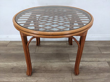 DINING TABLE Vintage Bamboo Bent Cane Round Glass Tabletop FREE DELIVERY