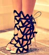 SOPHIA WEBSTER MILA Black Suede Cage SANDALS HEELS Shoes 38 / 5 UK