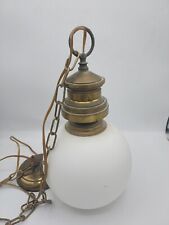 Unusual MCM Round Ball Glass Globe Concentric Rings Pattern Hanging Light WORKS