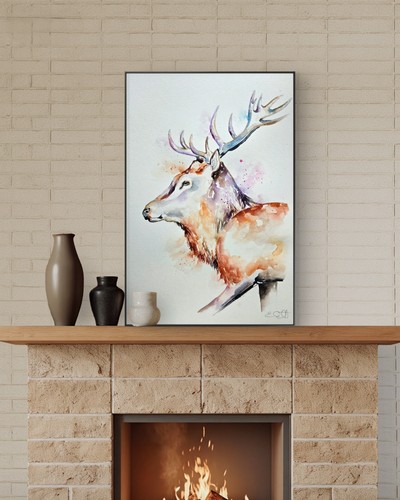 Original stag painting signed - stag,