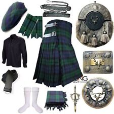 Scottish Men's 11 Pieces Stag head Sporran Kilt Outfit Wedding Kilt Set with Hat