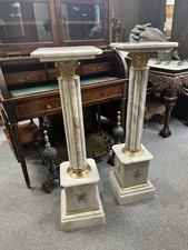 Pair of Marble Columns Flutted & Ormalu Pedestal Jardinières Carrara White Grey