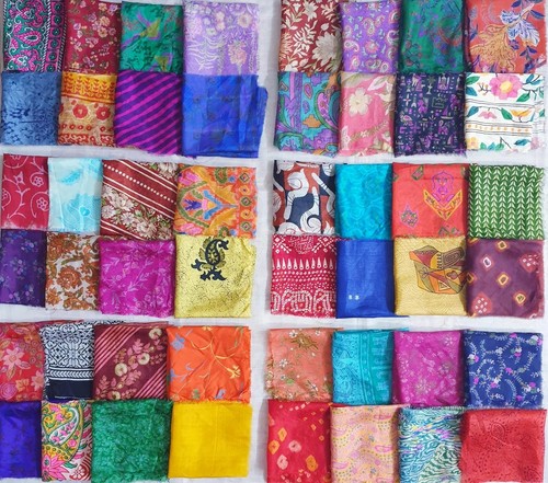 Sari silk fabric squares - fabric, 30pcs