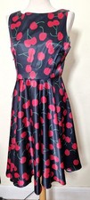 Ladies 1940s Black & Red Cherry Dress Rockabilly Rock n Roll 40s re-enactment