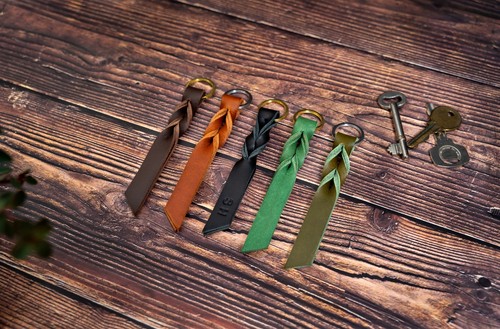Leather twist keyring - leather,