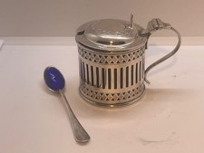 Mustard Pot Antique Solid Silver With Blue Glass Liner Sheffield 1890