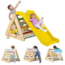 4-in-1 Triangle Climbing Set Wooden Toddler Climber with Ramp Sliding Board