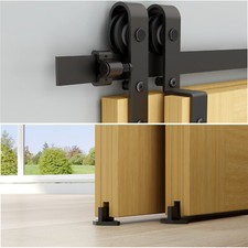 CCJH 5-20FT Bypass Sliding Barn Door Hardware Kit Single Track for Double Doors