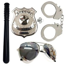 Police Fancy Dress Costume Handcuffs Halloween Badge Truncheon Police Cap Hat
