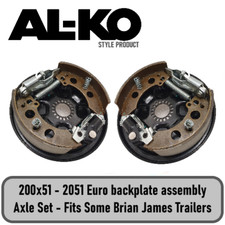 ALKO Style 200x51 Euro 2051 Brian James Trailer Back Plate Brake Shoe Axle Set