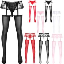 Sissy Men's Floral Lace Suspender Pants Garter Belt Thigh High Panties Party UK