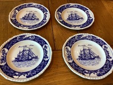 4 Wedgewood Friendship Salem earthenware plates, central tall ship & bird scenes