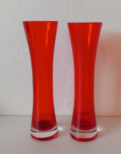 PAIR OF LEONARDO GLASS VASES RED ENCASED IN CLEAR 20cm HIGH