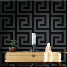 Black Geometric Wallpaper Large Greek Key Dark Grey Designer Wall Paper