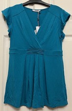 LIU JO JEANS TEAL V-NECK FAUX WRAP FLUTTER SLEEVE STRETCHY TOP SIZE MEDIUM NWT