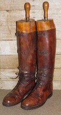 WW1 Military Gents Brown Leather Field Boots & Trees Size UK 9 - Manfield & Sons
