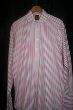 HILDITCH & KEY,  PINK & RED BENGAL STRIPES D/CUFF SHIRT [16] RRP  NEW £195, MINT
