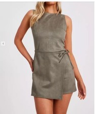 QUIZ Khaki faux suede playsuit size uk 14
