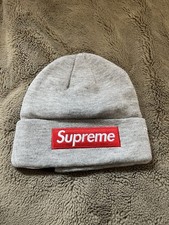 Grey Supreme Box logo beanie