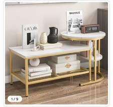 Costway Golden Nest of Tables Set of 2 Coffee Tables White Gold 