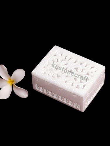 Small white marble jewelry box - white,