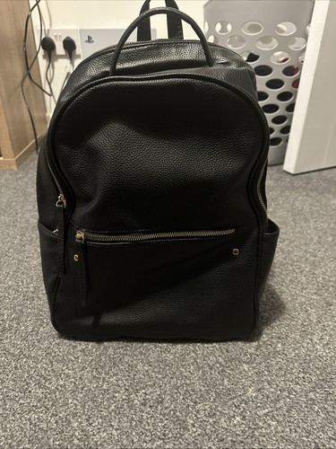 Black faux leather backpack - black, &