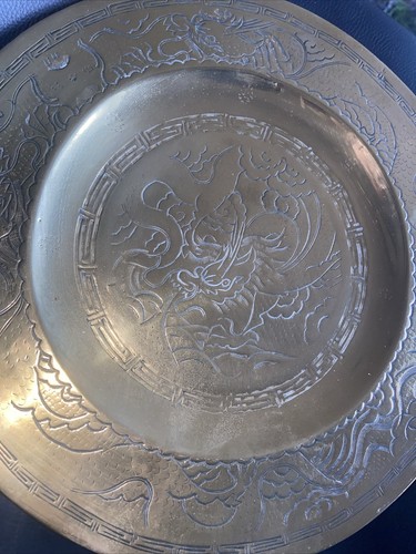 Pair chinese brass etched - pair,