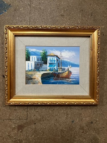 Framed oil board painting - framed,