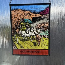 Hanging Glass Window Decoration From Switzerland Vintage Style - Gotthard Post