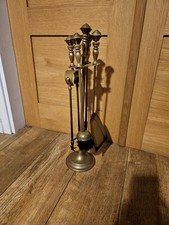 Antique/Vintage Brass Fireside Companion Set 4 Piece - Poker, Tongs, Brush & Pan