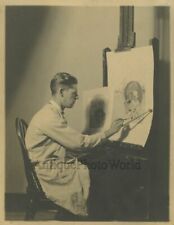 Artist painting by easel antique art photo