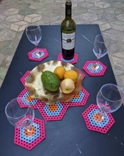 Table Mats set of 8, 6 small and 2 big size,Handmade with Pearl beaded,