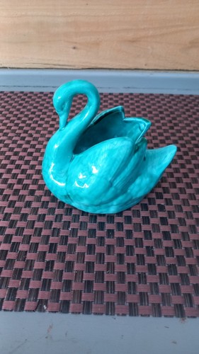 Vintage turquoise ceramic swan - turquoise,