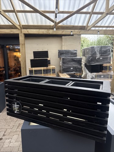 Black wooden planter troughs - black,