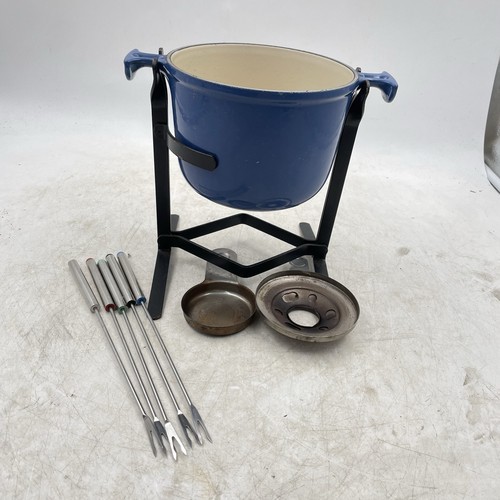 Creuset blue fondue set - creuset,