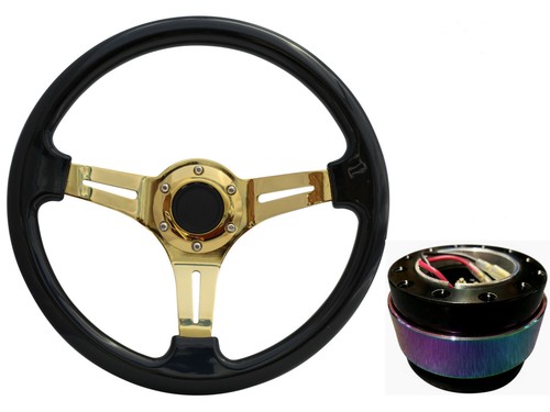 Black gold steering wheel - black, +