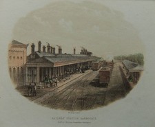 Banks & Co. "Railway Station, Harrogate" old colour print Publ.  by T. Hollins