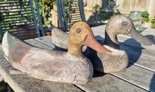 Antique Pair French Wooden Decoy Ducks  Original Hand Painted. Lead Weights.