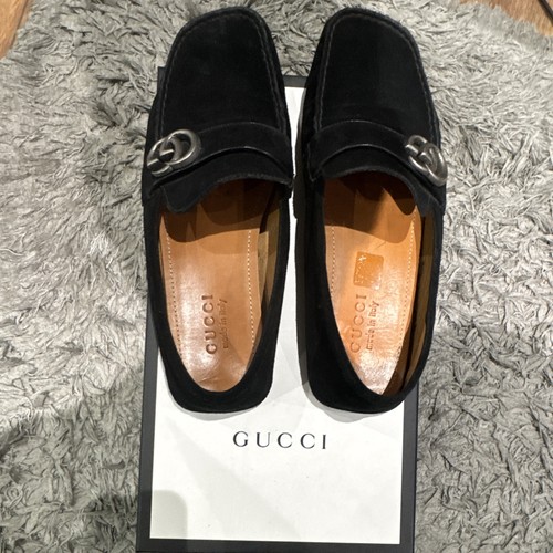 Gucci black suede loafers logo - suede,