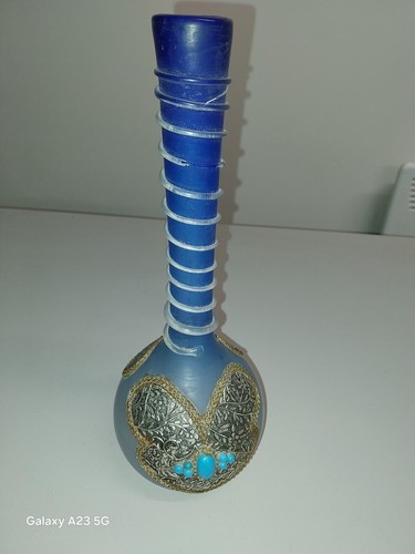 Persian blue glass vase with - ,