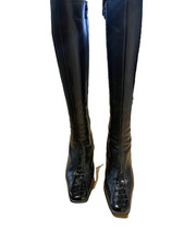 Ladies Lotus Black Leather Knee High Boots Size 5