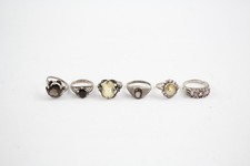 Sterling Silver Rings Mid-Century Citrine Gypsy Faceted x 6 (14g)