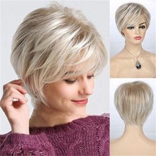 Women's Short Synthetic Wigs Pixie Cut Blonde Ombre Hair Straight Bob Wig