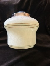 Vtg Art Deco Milk Glass Lampshade, Mint Green, Gold Bands  18 Cm Long